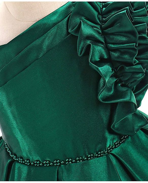 Babyhug Sleeveless Party Wear Pleated Frock Ruffle Detailing - Green