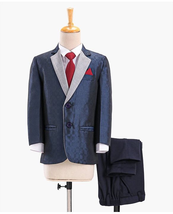 Babyhug Full Sleeves Solid Party Wear Suit - Navy