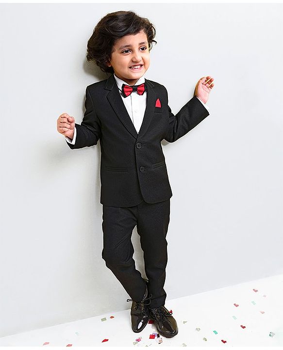 Babyhug Full Sleeves Classic Stretch Fit Party Suit Bow - Black
