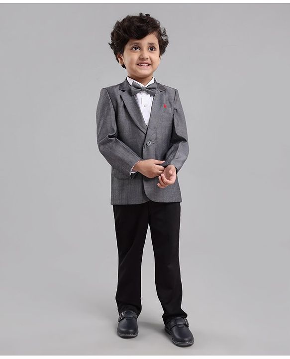 Babyhug Woven Full Sleeves Solid Party Suit - Grey