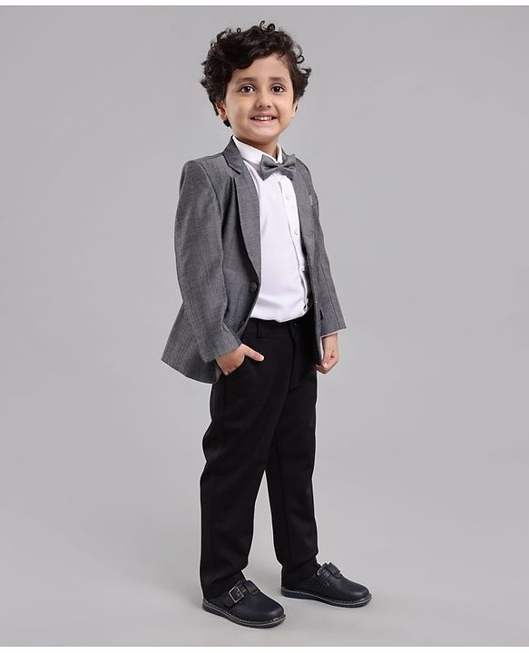 Babyhug Woven Full Sleeves Solid Party Suit - Grey