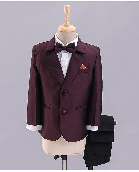 Babyhug Full Sleeves 3 Piece Party Suit With Bow - Maroon