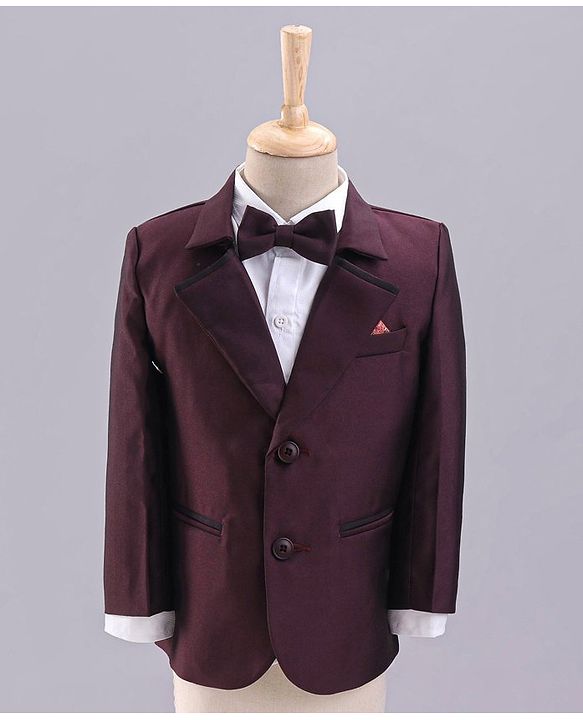 Babyhug Full Sleeves 3 Piece Party Suit With Bow - Maroon