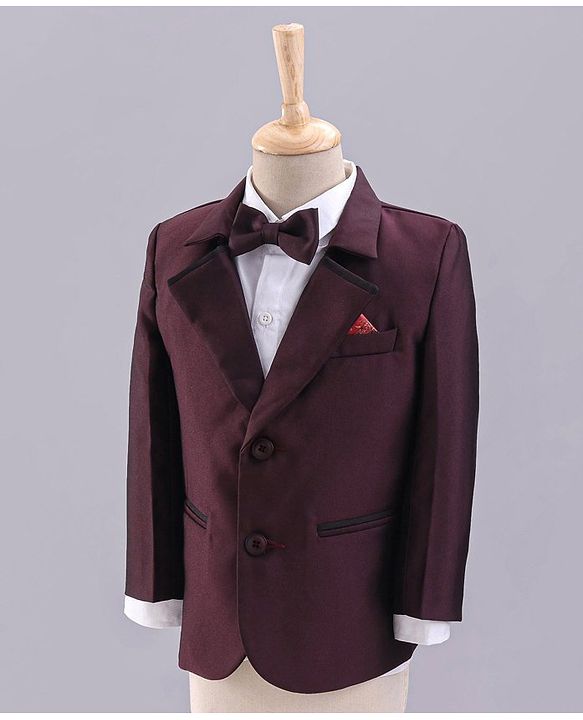 Babyhug Full Sleeves 3 Piece Party Suit With Bow - Maroon