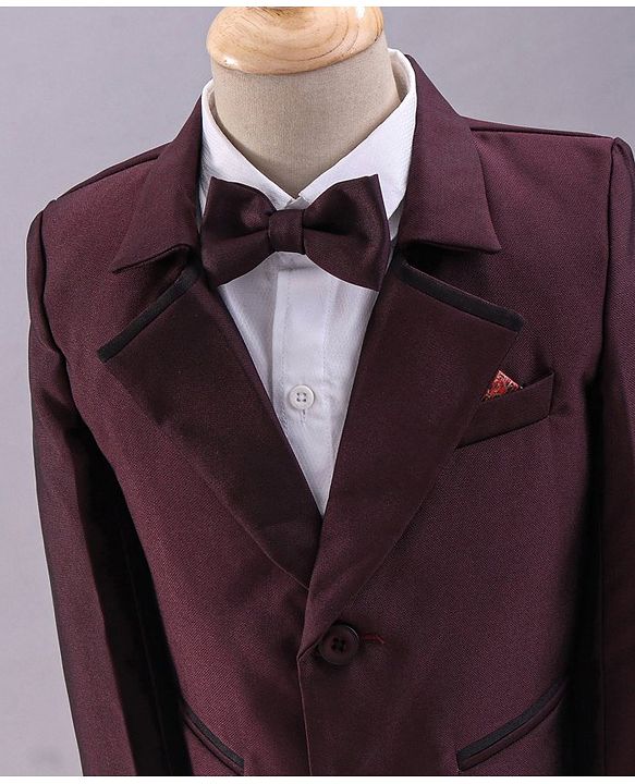 Babyhug Full Sleeves 3 Piece Party Suit With Bow - Maroon
