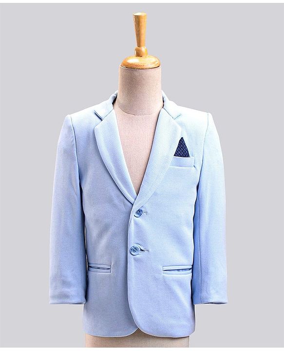 Babyhug Full Sleeves Party Wear Suit with Waistcoat & Bow - Blue