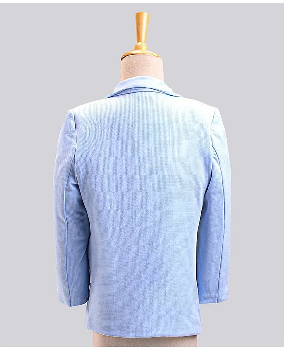 Babyhug Full Sleeves Party Wear Suit with Waistcoat & Bow - Blue