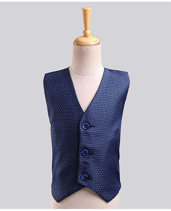 Babyhug Full Sleeves Party Wear Suit with Waistcoat & Bow - Blue