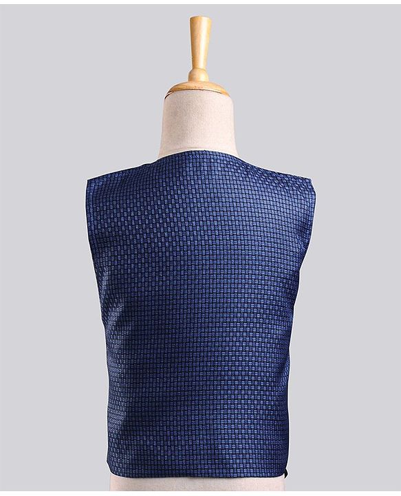 Babyhug Full Sleeves Party Wear Suit with Waistcoat & Bow - Blue