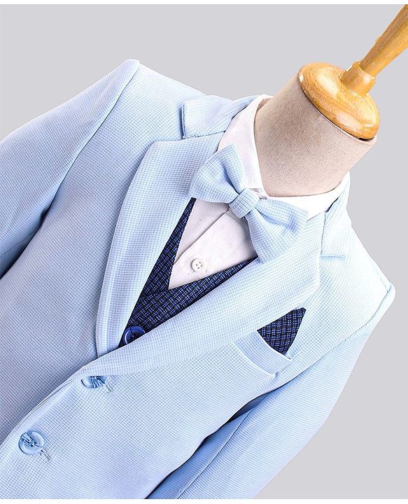 Babyhug Full Sleeves Party Wear Suit with Waistcoat & Bow - Blue