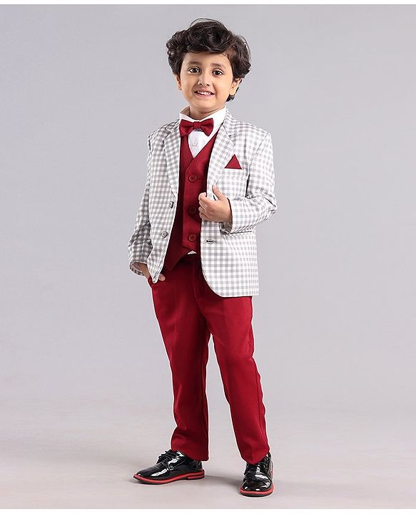 Babyhug Full Sleeves Checks Party Suit - Cream