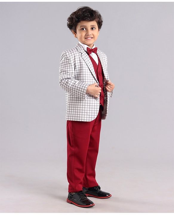 Babyhug Full Sleeves Checks Party Suit - Cream