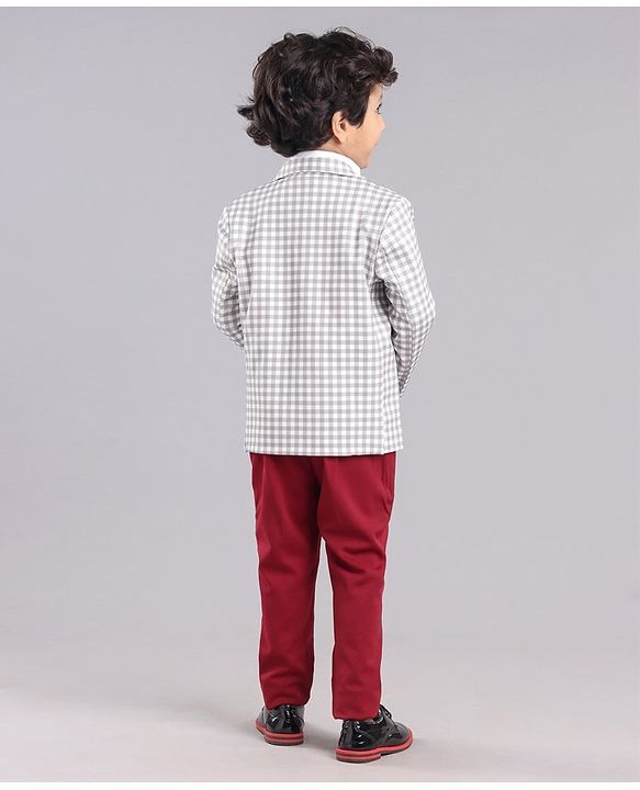 Babyhug Full Sleeves Checks Party Suit - Cream