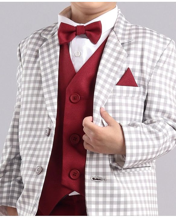 Babyhug Full Sleeves Checks Party Suit - Cream