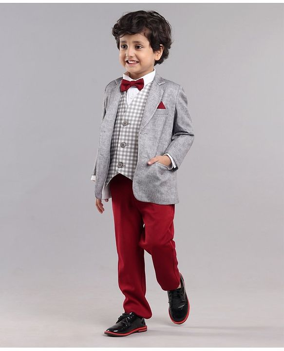 Babyhug Full Sleeves Solid Party Suit - Grey