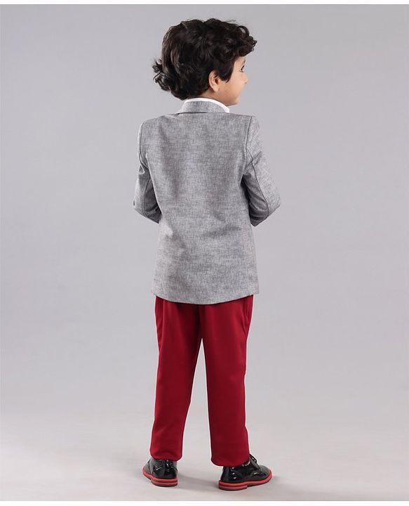 Babyhug Full Sleeves Solid Party Suit - Grey