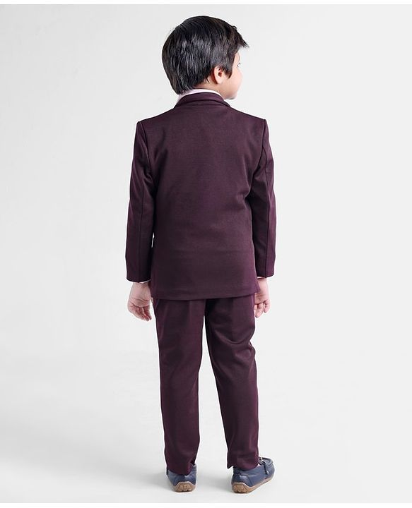 Babyhug Full Sleeves 5 Piece Stretch Fit Party Suit With Waist Coat & Bow - Maroon