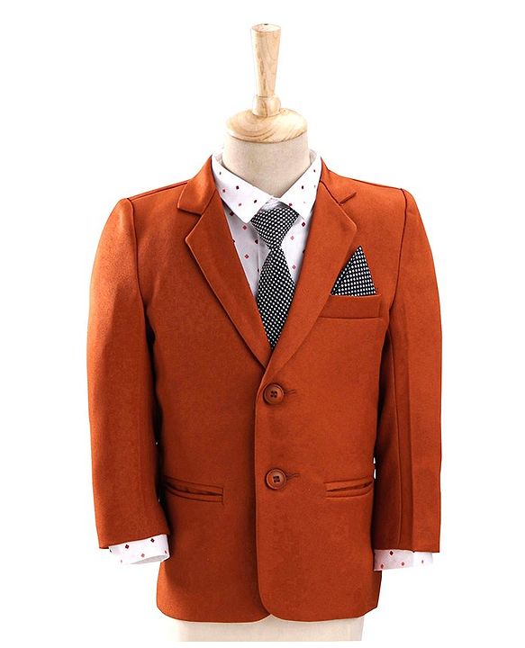 Babyhug Full Sleeves Stretch Fit Party Suit With Tie - Rust