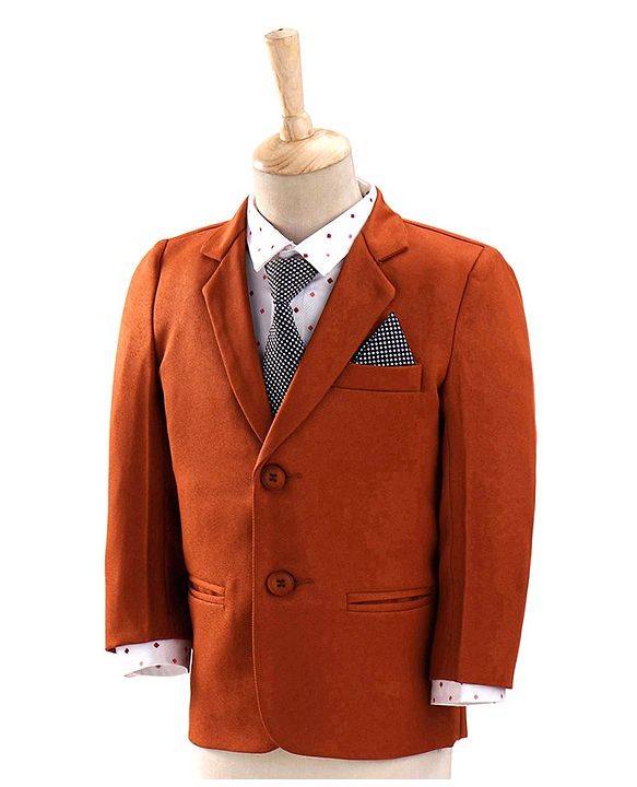 Babyhug Full Sleeves Stretch Fit Party Suit With Tie - Rust