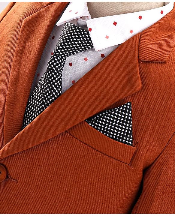 Babyhug Full Sleeves Stretch Fit Party Suit With Tie - Rust