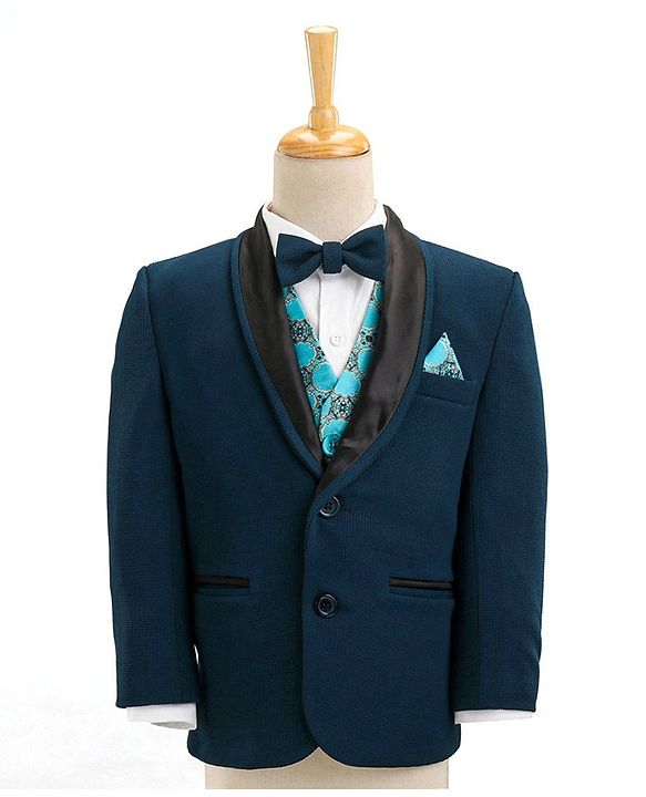 Babyhug Full Sleeves 4 Pieces Party Suit With Bow - Blue