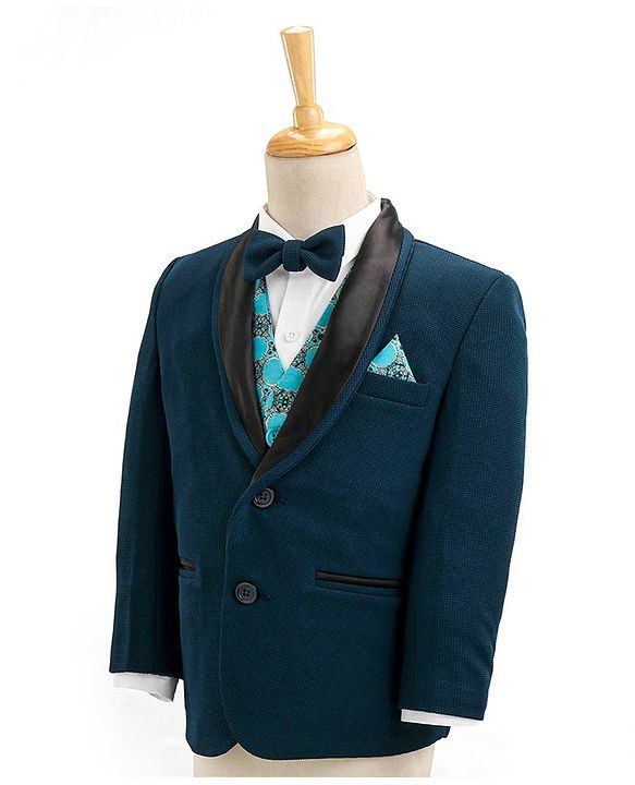 Babyhug Full Sleeves 4 Pieces Party Suit With Bow - Blue