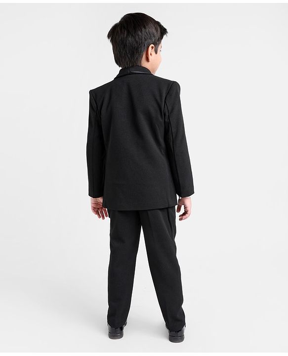 Babyhug Full Sleeves Stretch Fit Blazer & Pant With Floral Jacquard Waist Coat - Black