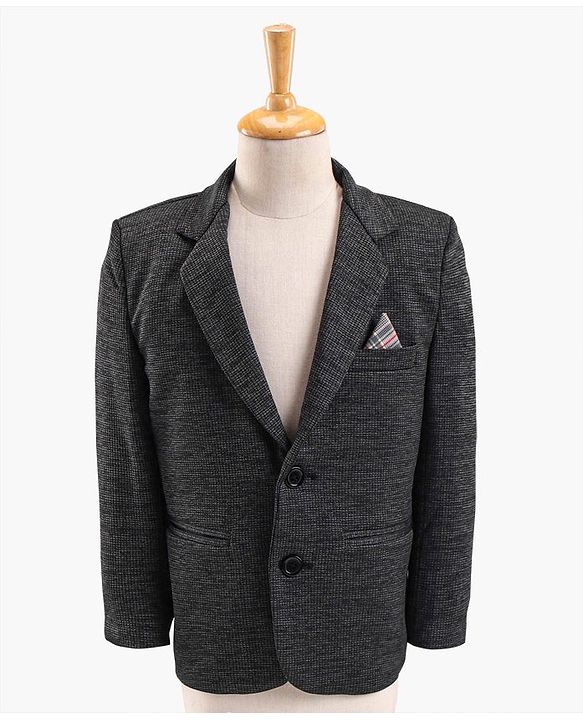 Babyhug Full Sleeves Solid & Checked Party Suit With Bow Detailing - Anthra Black