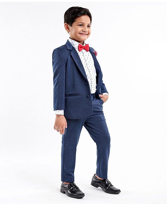 Babyhug Full Sleeves Solid Party Suit - Dark Blue