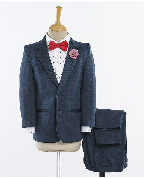 Babyhug Full Sleeves Solid Party Suit - Dark Blue