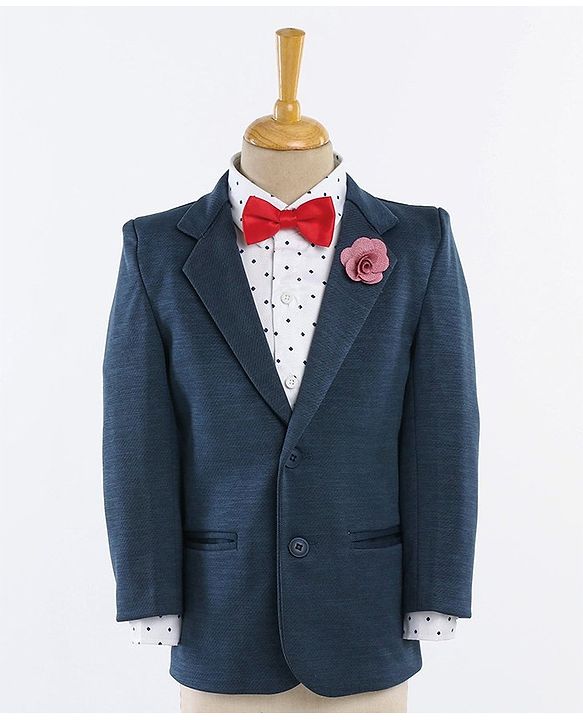 Babyhug Full Sleeves Solid Party Suit - Dark Blue