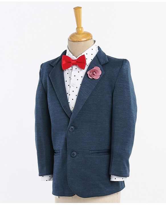 Babyhug Full Sleeves Solid Party Suit - Dark Blue