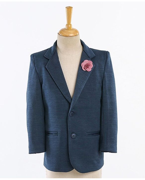 Babyhug Full Sleeves Solid Party Suit - Dark Blue