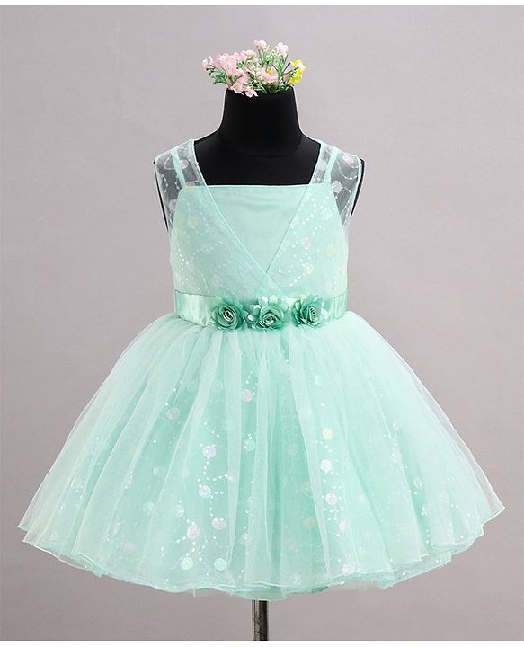 Babyhug Sleeveless Foil Printed Party Frock - Mint Green
