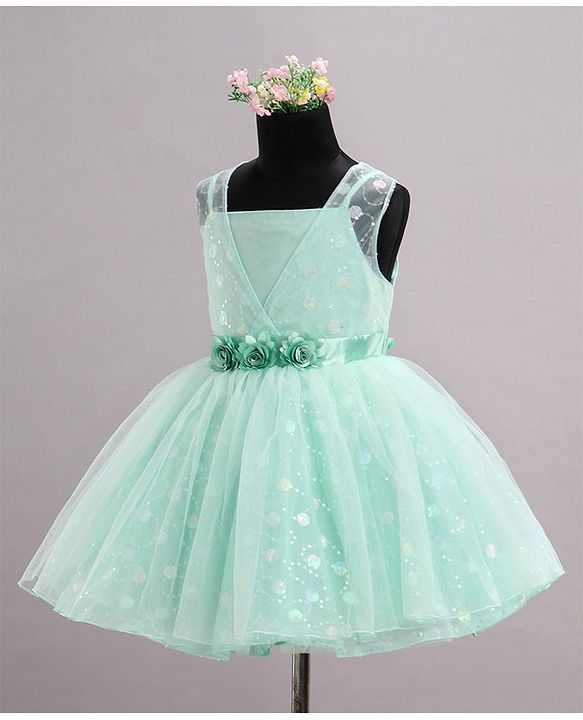 Babyhug Sleeveless Foil Printed Party Frock - Mint Green
