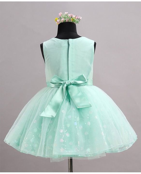 Babyhug Sleeveless Foil Printed Party Frock - Mint Green