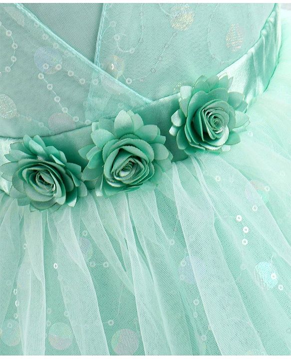 Babyhug Sleeveless Foil Printed Party Frock - Mint Green