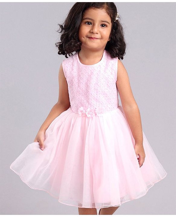 Babyhug Sleeveless Party Frock with Sequins & Corsage - Light Pink