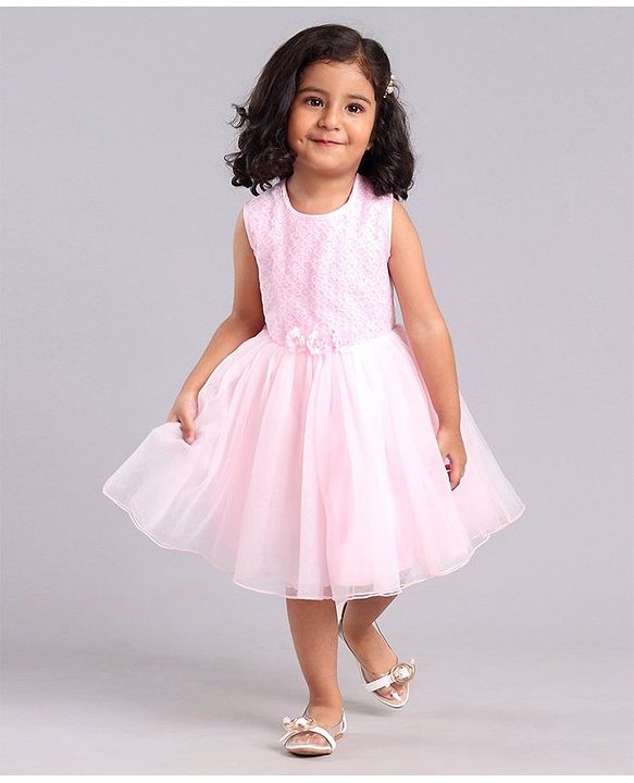 Babyhug Sleeveless Party Frock with Sequins & Corsage - Light Pink