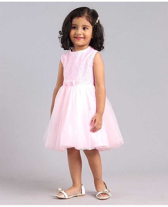 Babyhug Sleeveless Party Frock with Sequins & Corsage - Light Pink