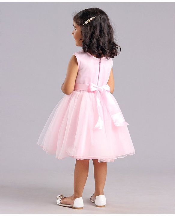 Babyhug Sleeveless Party Frock with Sequins & Corsage - Light Pink