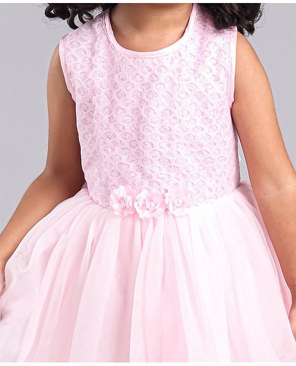 Babyhug Sleeveless Party Frock with Sequins & Corsage - Light Pink
