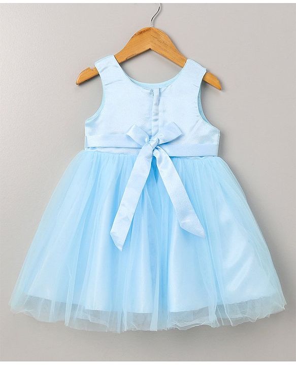 Babyhug Sleeveless Floral Embroidery Party Frock - Light Blue
