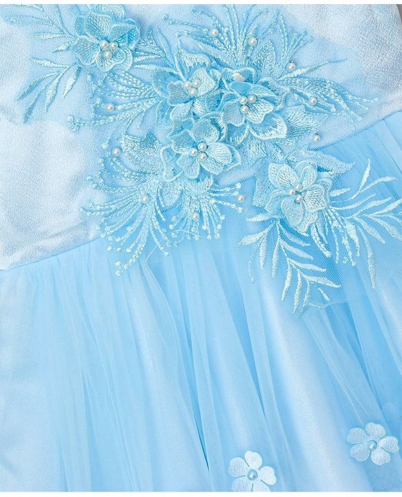 Babyhug Sleeveless Floral Embroidery Party Frock - Light Blue