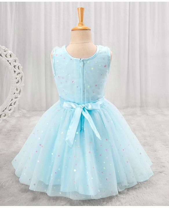 Babyhug Sleeveless Party Wear Frock with Corsage -Light Blue