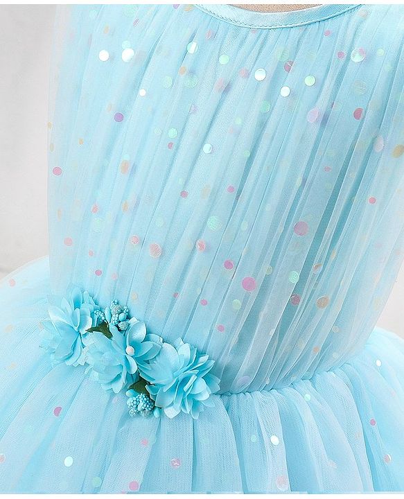 Babyhug Sleeveless Party Wear Frock with Corsage -Light Blue