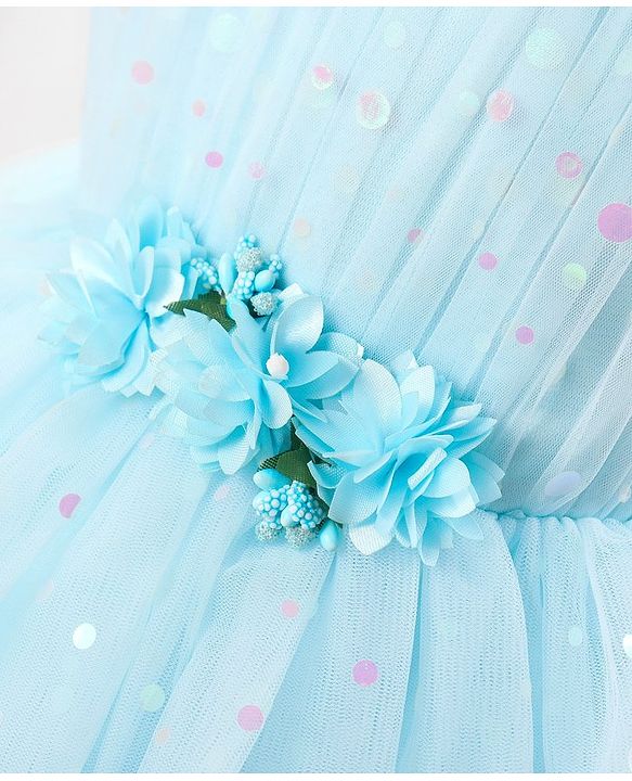 Babyhug Sleeveless Party Wear Frock with Corsage -Light Blue
