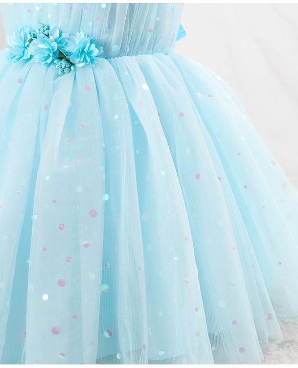 Babyhug Sleeveless Party Wear Frock with Corsage -Light Blue