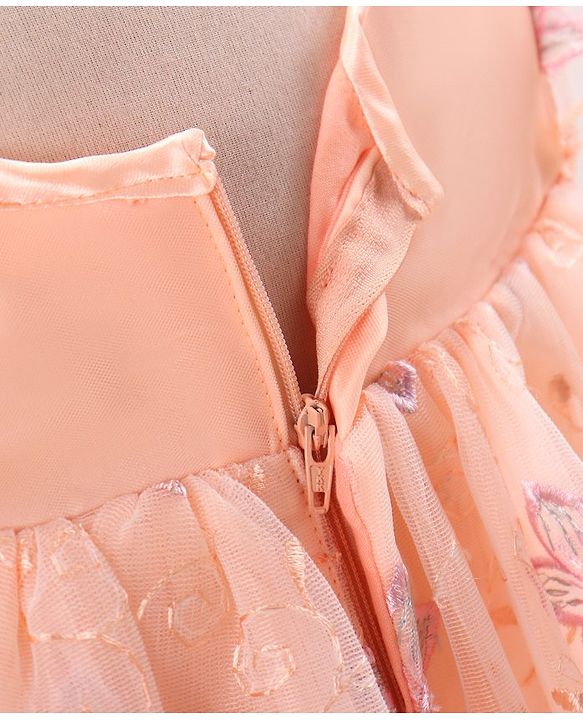 Babyhug Cap Sleeves Knee Length Party Frock Embroidered - Peach