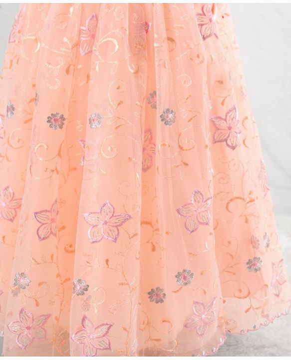 Babyhug Cap Sleeves Knee Length Party Frock Embroidered - Peach